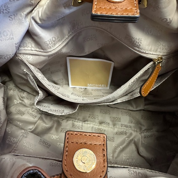 MICHAEL KORS RING TOTE,BROWN LEATHER,GOLD MK LOGO - Picture 2 of 11